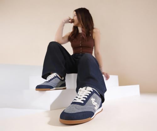 LOUIS STITCH Women’s Navy Blue Casual Lightweight Denim Sneakers | Ortholite Cushioned Comfort | Dual-Color TPR Sole | Lightweight & Comfortable Casual Lace-Up Shoes | LSD-SNK-DNM-NBU | UK-3
