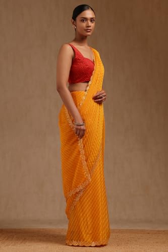 Soch Womens Yellow Georgette Leheriya Print Saree