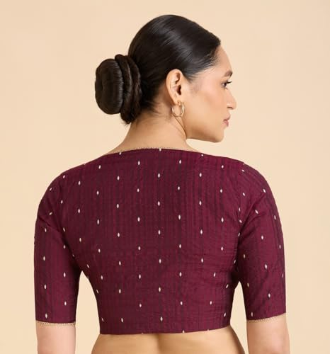 Studio Shringaar Women's Handloom Cotton Silk Readymade Saree Blouse (Wine, 44)