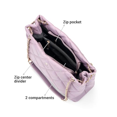 Mochi Women Purple Casual PU Soft Body Zipper closure Quilted Tote Bag with 2 Pocket and 2 compartments(66-797)