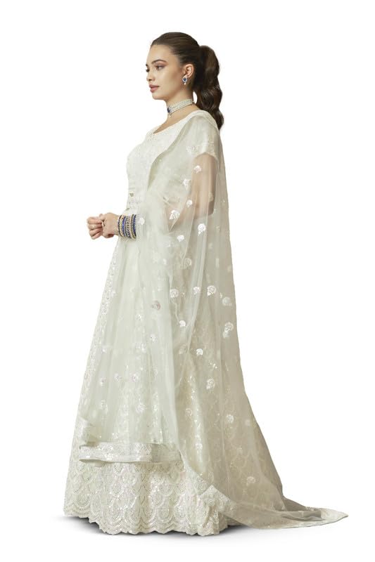 Soch Womens Cream Net All-Over Sequin Embellished Unstitched Lehenga Set with Belt