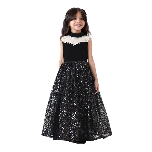 Hopscotch Girls Black Sleeveless Sequin Embellished Gown for Age (12-24 Months)