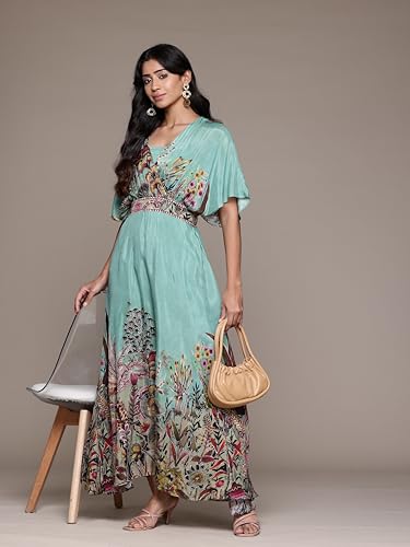 Ritu Kumar V-Neck Half Sleeves Dress Green