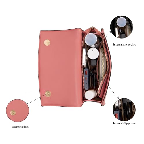 Caprese Elsa Medium Sling Bag for Women with Adjustable & Detachable Strap | Embroidered & Solid Faux Leather Crossbody Purse | Multi-Compartment Handheld Bag for Special Occasions (Cosmetic Pink)
