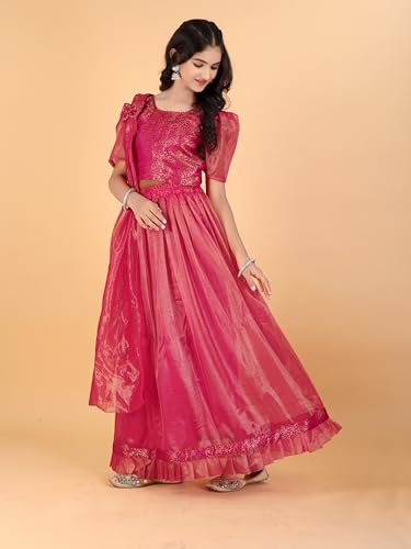 Xavima Simaran Gajari Girls Jacquard Readymade Lehenga Choli Set With Dupatta Outfit Skirt Blouse Dress For Kids Program Appearance Show School Gathering Function Stage Event_7-8 Years