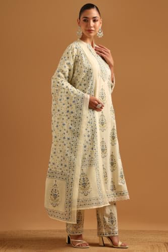 Soch Womens Cream Cotton Digital Printed Botanical Botanical Print Salwar Suit