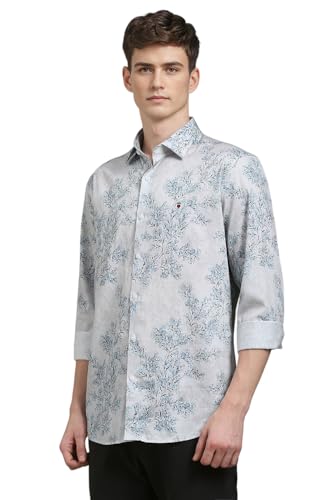 Louis Philippe Men Grey Slim Fit Print Full Sleeves Casual Shirt