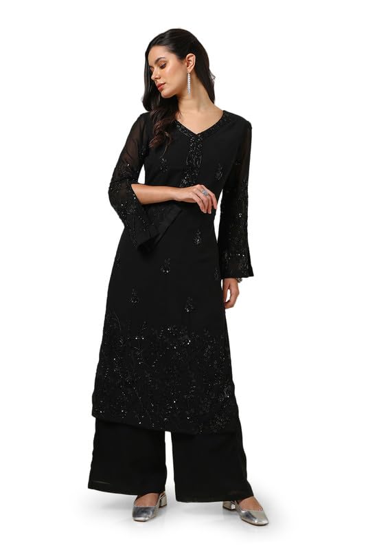 Soch Womens Black Georgette Blend Suit Set With Sequins