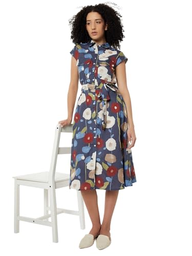 Max Women Printed Midi Dress(Blue_S)