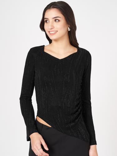 Annabelle by Pantaloons Women's Solid Slim Fit Top (110156399001_Jet Black