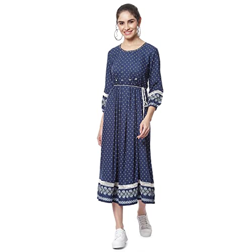 Rangriti Indigo Kalidar Printed Viscose Ethnic Dress (RMMINKOBA18114_L)