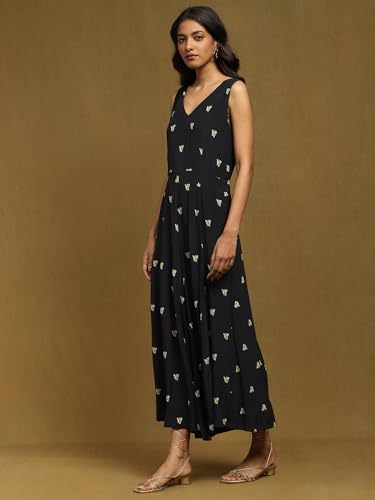 Ritu Kumar Black Botanic Print Jumpsuit With Cape