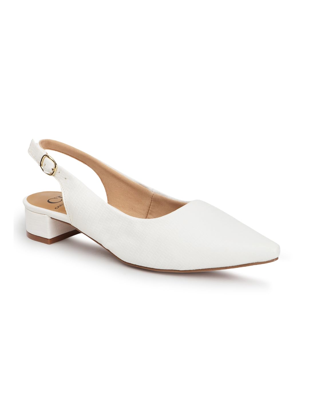 Carlton London Women White Stylish Slip On Shimmer Backstap Fashion Sandals for Casual use, Outdoor, Party and Holidays with Block Heels (39)