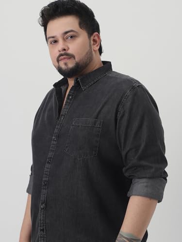 Urbano Plus Men's Black Regular Fit Full Sleeve Solid Denim Shirt (plusshirtdensolp-01-black-5xl)