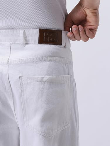 Urbano Fashion Men's White Loose Mid Rise Baggy Fit Cargo Jeans with 6 Pockets Non-Stretchable (jeanlscargo-white-30)
