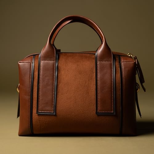 Theater Dr. Boulder Tan Suede Shoulder Bag for Women | Spacious Structured Handbag with Adjustable & Detachable Straps | Ideal for Office, Work, Travel & Daily Use