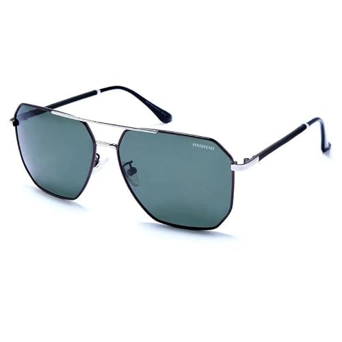 Vibe lens by HASHTAG EYEWEAR Sunglasses for Men & Women | Full Rim Haxagonal Branded Latest and Stylish Sunglasses | Polarized and 100% UV Protected | Large (Gun)