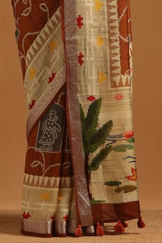 Soch Womens Rust Poly Viscose Ethnic Motifs Saree