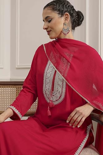 Biba Women's Fuchsia Viscose Rayon Straight Dyed Suit Set