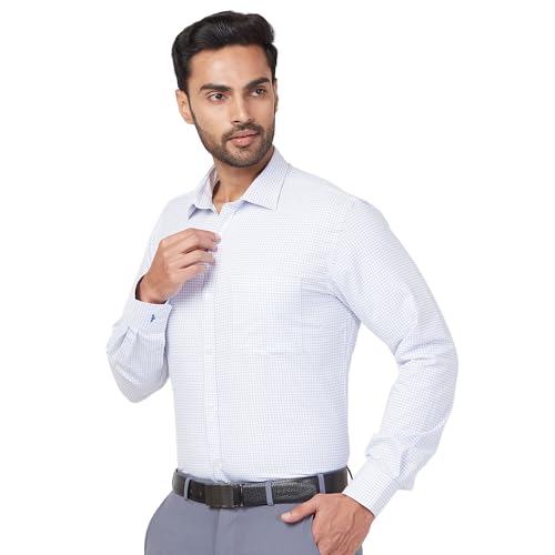 Park Avenue Men's Slim Fit Checks Pattern Cotton Blend Full Sleeve Semi Cut Away Collar Formal Shirt (Size: 40)-PMSX18275-B3 Medium Blue