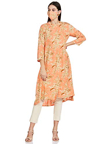 BIBA Women Rayon Printed Mix and Match A-Line Kurta (Chi16890_Peach_32)