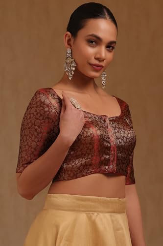Soch Womens Maroon Tissue with Zari Woven Padded Blouse