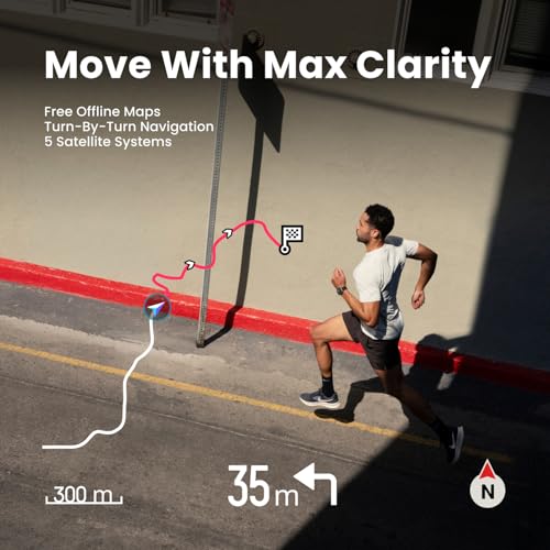 Amazfit Bip Max 50mm Smartwatch, 2.07" AMOLED Display, 20 Days of Battery, GPS, 4GB Storage, Offline Maps, Fitness Tracker, Hybrid Training, 150+ Sports, HYROX Mode, 5 ATM for Android & iPhone, Blue