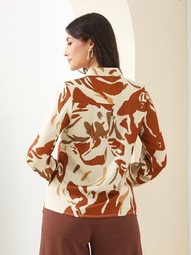 Latin Quarters Women Rust Collared Full Sleeves Printed Casual Shirt_S