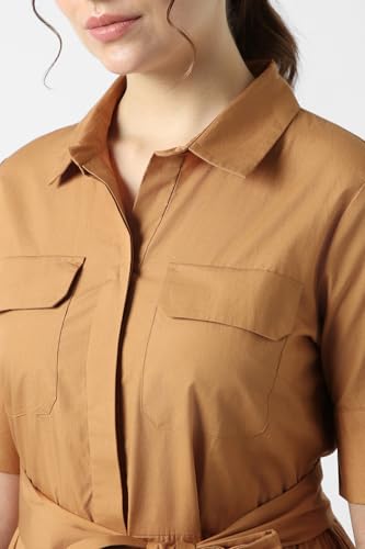 Women Yellow Ochre Solid Calf-Length Casual Dress