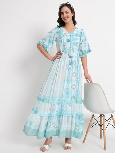veldress21 Women Dress Maxi Stylish Casual Summer Dress Regular,Office Collage Wear Beachwear Long Dress Sky Blue (L)