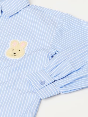 Max Girl's Full Sleeves Collared Regular Fit Striped Shirt Blue