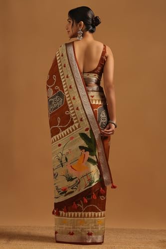 Soch Womens Rust Poly Viscose Ethnic Motifs Saree