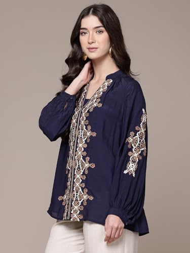 Ritu Kumar Blue Solid Full Sleeve Top with Camisole