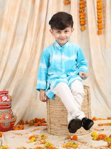 POLKA TOTS Premium Kurta Pajama for Kids Boys | Jubba for Kids Kurta Pyjama Set for Boys | Sherwani for Boys | Traditional Outfit | Wedding Celebration & Indian Festive Clothing Set | Blue - 7-8 Y