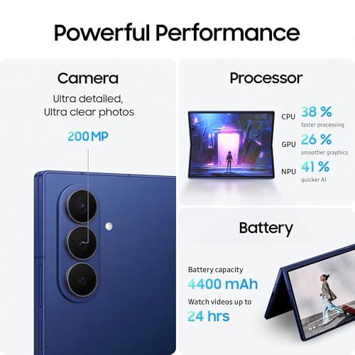 Samsung Galaxy Z Fold7 5G Mobile with Galaxy AI (Blue Shadow, 12GB RAM, 256GB Storage), Ultra Sleek Design with 200MP Camera, Ultra-Smooth Gaming with Powerful Snapdragon 8 Elite, Google Gemini