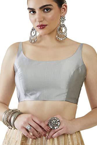 Soch Satin Womens Grey Taffeta Solid Sleeveless Blouse