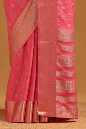 Soch Womens Pink Georgette Ethnic Motifs Zari Woven Saree
