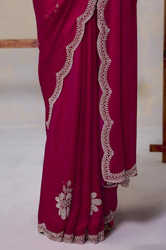 Soch Womens Fuchsia Fendy Organza Embellished Saree With Stone Work