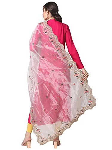 DUPATTA BAZAAR Women's White Embroidered Glass Tissue Dupatta with Cutwork