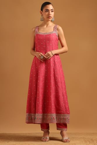 Soch Womens Onion Pink Vichitra Embroidered Embellished Zari Embroidery Salwar Suit