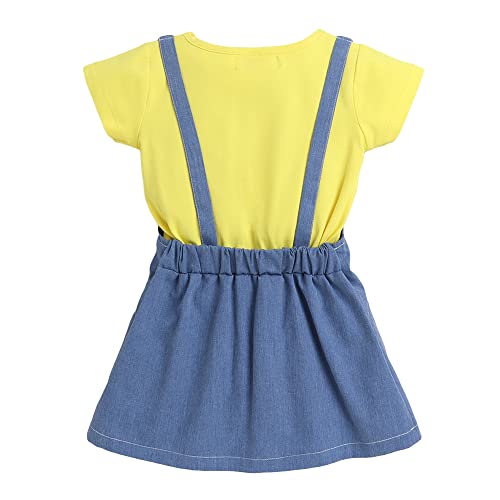 Hopscotch Girls Animal Applique Pinafore Dress with Text Print T-shirt In Yellow Color for Ages 3-6 Months