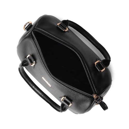 Fastrack Women Carryall Satchel with Top Handles and Adjustable Shoulder Strap - Stylish Barrel Bag with Secure Zip Closure for Everyday Use, Black