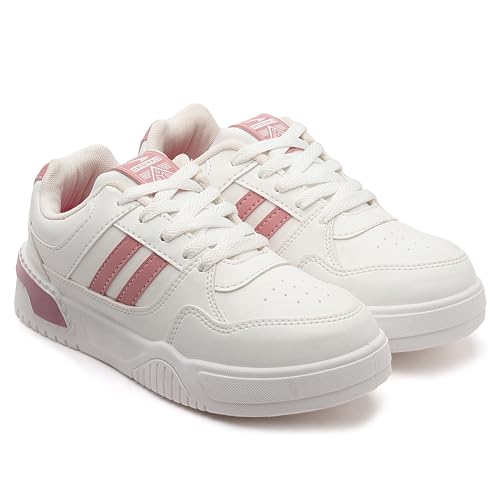 ASIAN Women PARADISE-12 Casual Mid Top Sneakers,Stylish and Trendy Shoes with Laces for Women and Girls Off White Pink