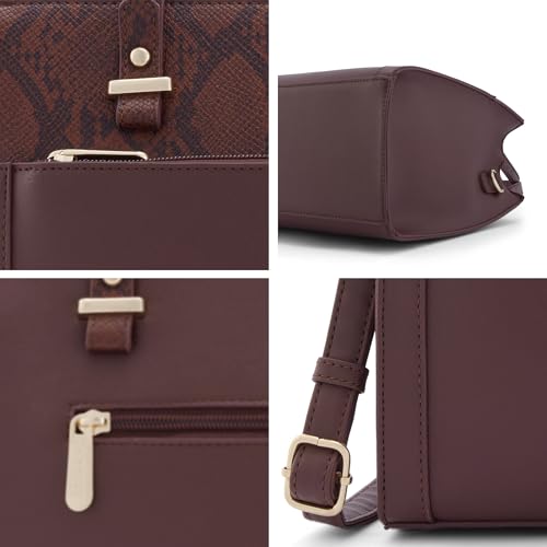 Caprese Bambi Medium Snake Textured Satchel Bag for Women | Elegant Multi-Compartment Shoulder Handbag with Adjustable & Detachable Strap | Zipper Closure | Perfect for Worl & Travel (Brown)