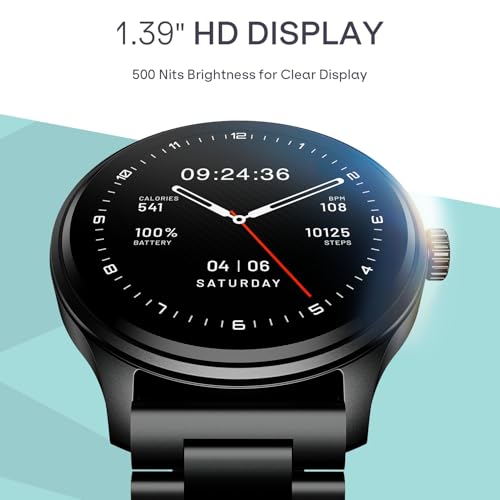 boAt Lunar Discovery Neo, 1.39" (3.5 cm) Round HD Display, Premium Metallic Finish, Animated Watchfaces, 100+ Sports Mode, Bluetooth Calling, Smart Watch for Men & Women (Steel Black)