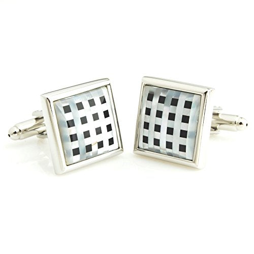 Peluche Natural Mother of Pearl Stone (Semi-precious) & Black Onyx Stone Cufflinks for Men