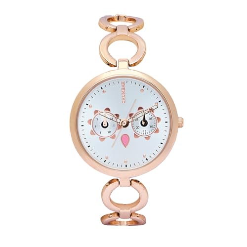 Chumbak Hoot Metal Bracelet Watch | Rosegold with Silver Dial|Stylish Fashion Watch for Casual/Work|Gifts for Women/Girls/Ladies|Wrist Watches for Women
