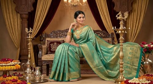 SREE KUMARAN Women's Kanchipuram Silk Pure Pattu Sarees With Blouse (VSK128-1)