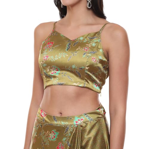 BIBA Women Cotton Blend Printed Straight Saree (Skdassorted9114_Green_38)