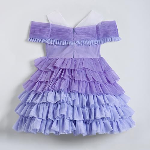 Hopscotch Girls Lavender Short Sleeves Floral Applique Dress for Age (4-5 Years)